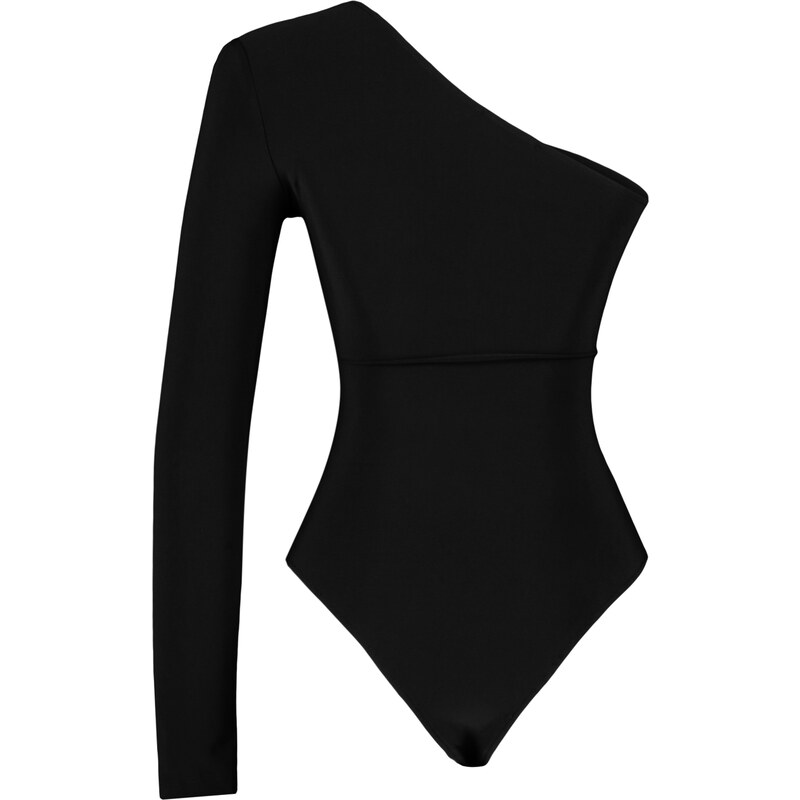 Trendyol Black Belt Detail One-Shoulder Fitted/Situated Elastic Knitted Body with Snap Snaps