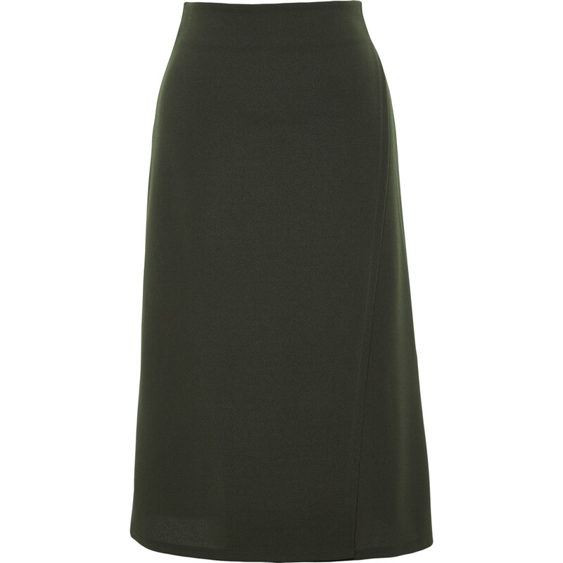 Trendyol Khaki Double Breasted Closed Crepe Midi Knitted Skirt