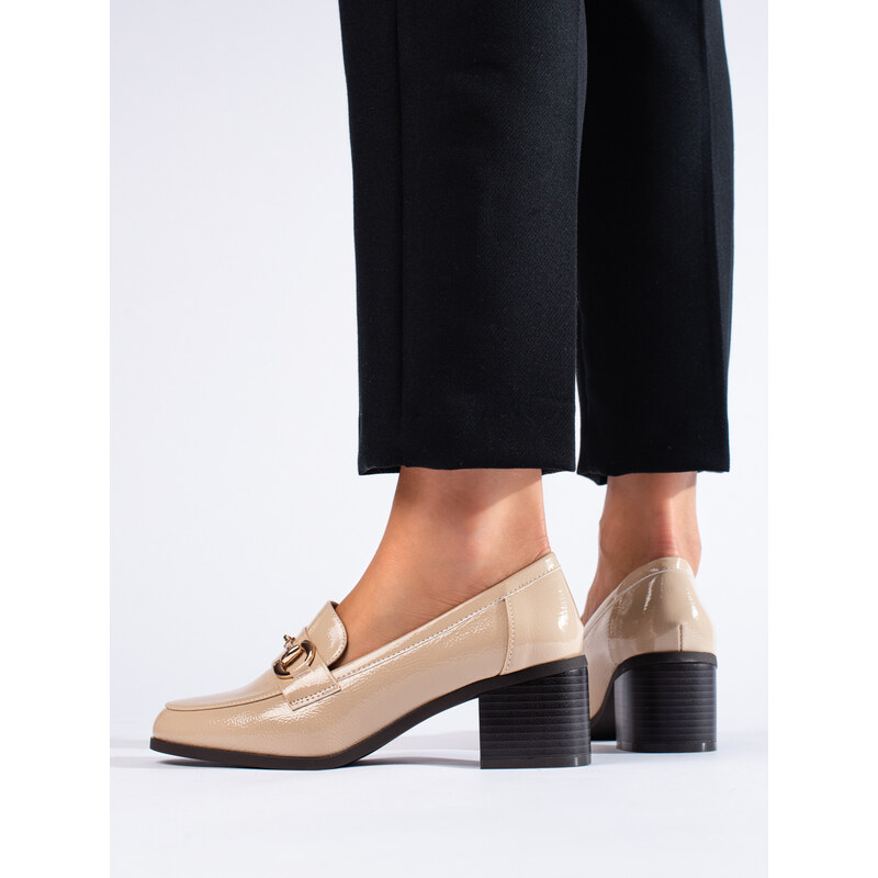 Lacquered beige Shelvt heeled shoes