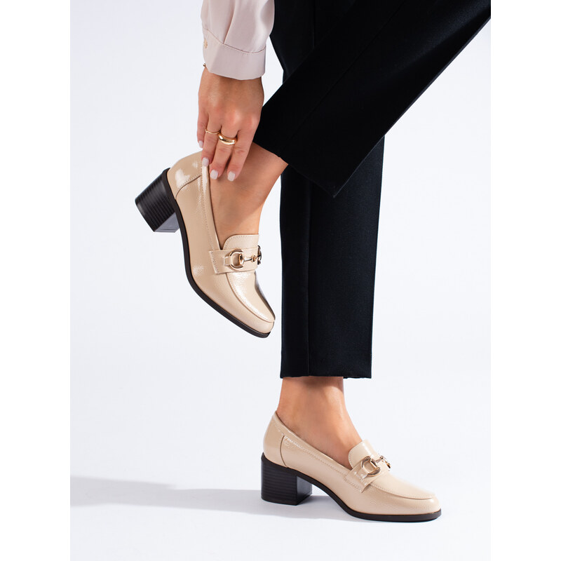 Lacquered beige Shelvt heeled shoes