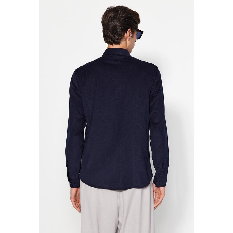 Trendyol Navy Blue Slim Fit Ribbed Velvet Thick Winter Shirt