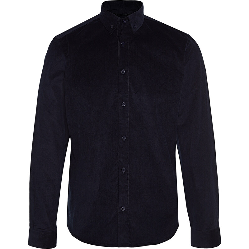 Trendyol Navy Blue Slim Fit Ribbed Velvet Thick Winter Shirt