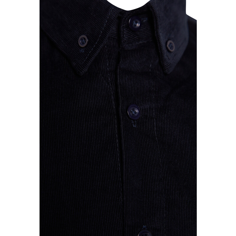 Trendyol Navy Blue Slim Fit Ribbed Velvet Thick Winter Shirt