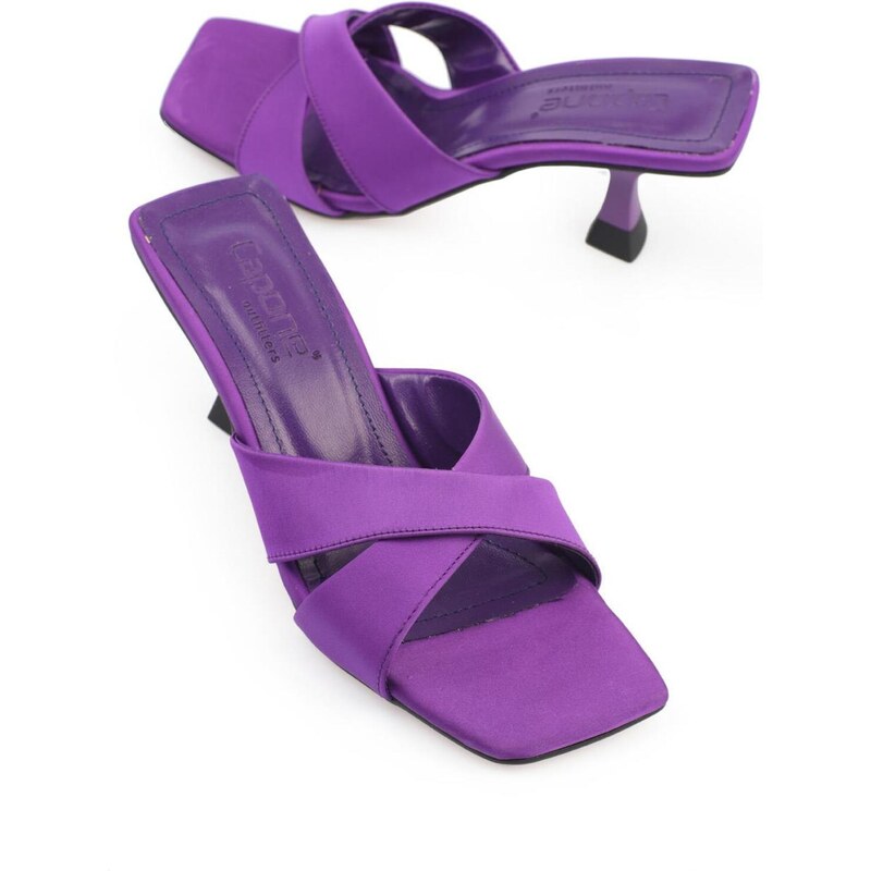 Capone Outfitters Capone Flat Toe Women's Cross-Band Hourglass Heels Satin Purple Women's Slippers