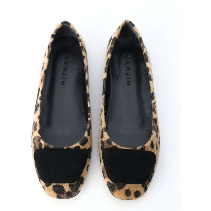 Marjin Women's Buckle Flat Flats Wool Leopard