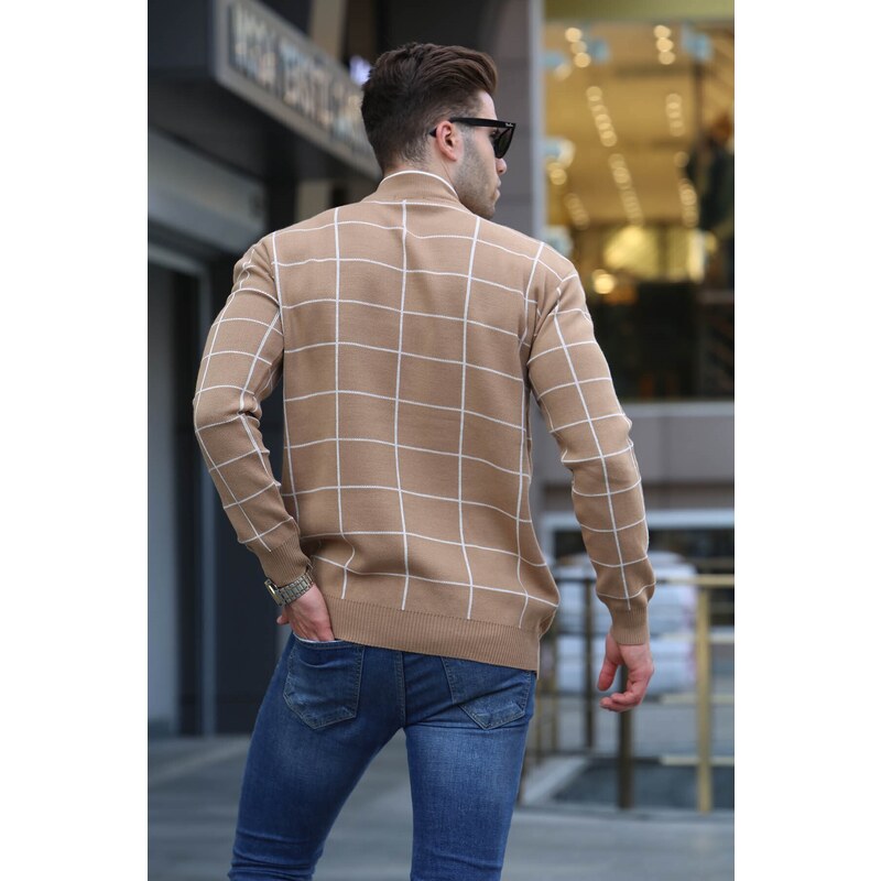 Madmext Beige Checked Knitwear Sweater 5796