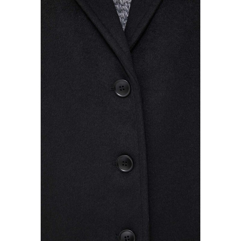 Vlněný kabát United Colors of Benetton černá barva, přechodný