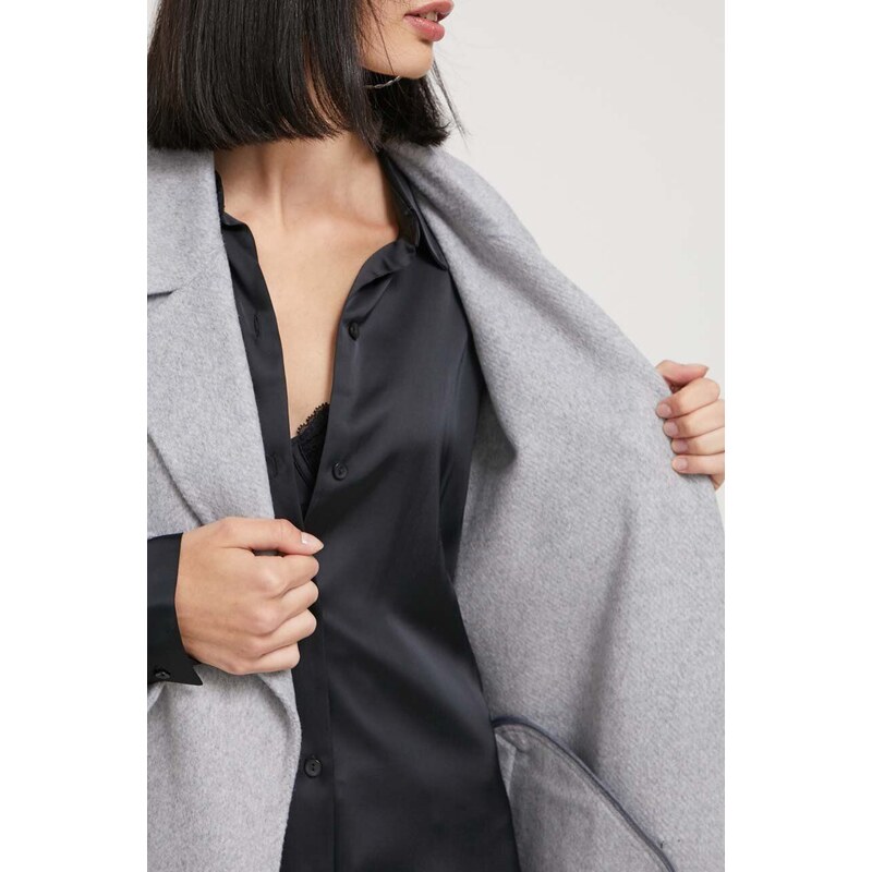 Kabát s příměsí vlny Abercrombie & Fitch šedá barva, přechodný, bez zapínání