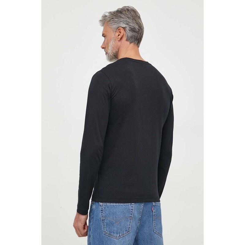 Bavlněné tričko s dlouhým rukávem Gant černá barva, s aplikací