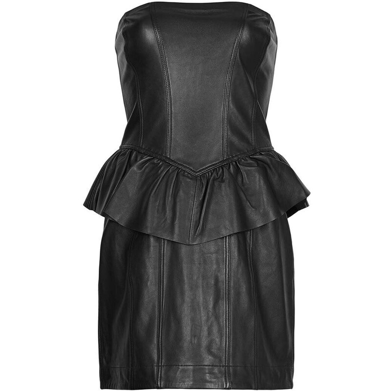 Kožené šaty AllSaints WL068Z CASSIE LEA RUFFLE DR černá barva, mini