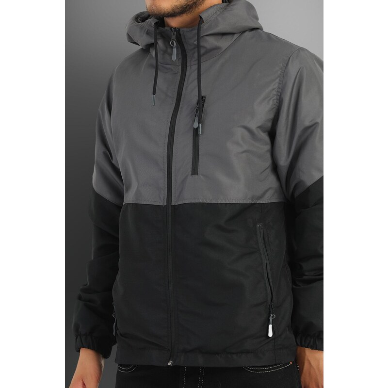 River Club Men's Anthracite-black Two Colors Inside Lined Water-Resistant Hooded Sports Raincoat-wind cap.