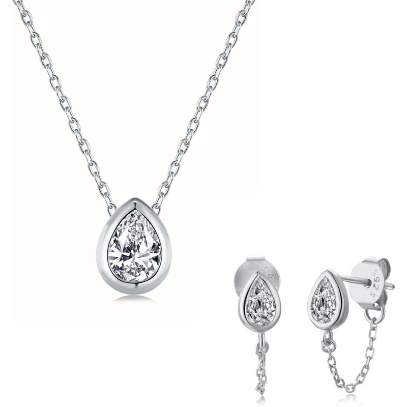 Stříbrná sada náušnic a náhrdelníku se zirkonovou kapičkou - Meucci SYN025/SYE128