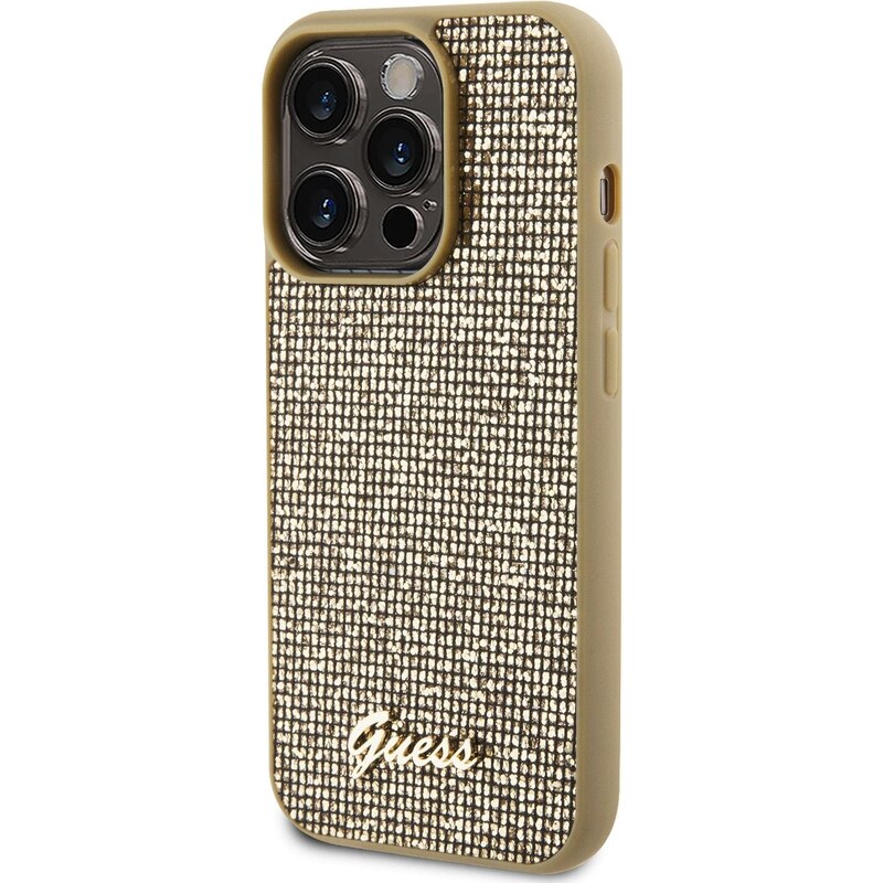 Ochranný kryt na iPhone 15 Pro - Guess, Square Mirror Script Logo Gold