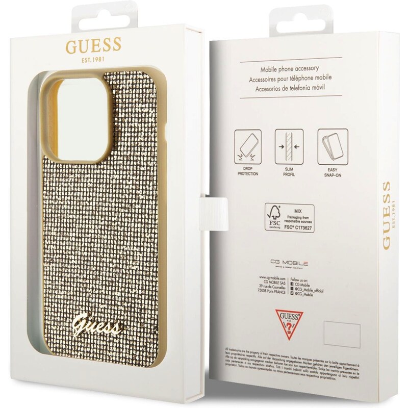 Ochranný kryt na iPhone 15 Pro - Guess, Square Mirror Script Logo Gold