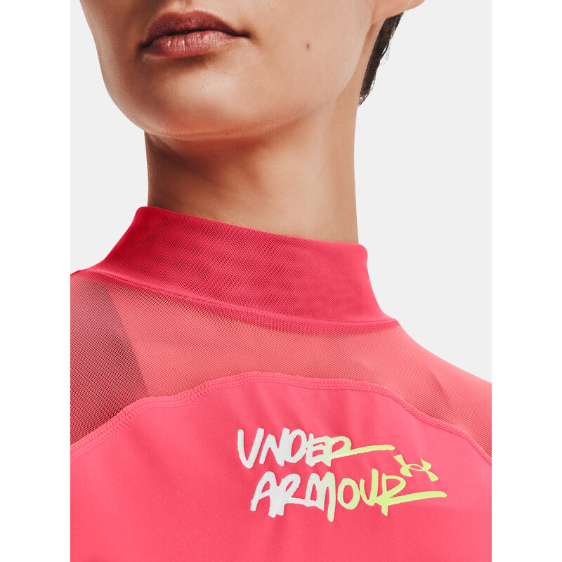 Under Armour Tričko HG Q3 Crop Mockneck-PNK - Dámské