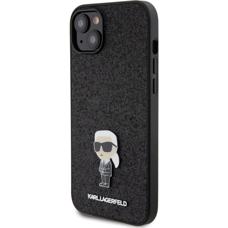 Ochranný kryt na iPhone 15 PLUS - Karl Lagerfeld, Fixed Glitter Metal Ikonik Black