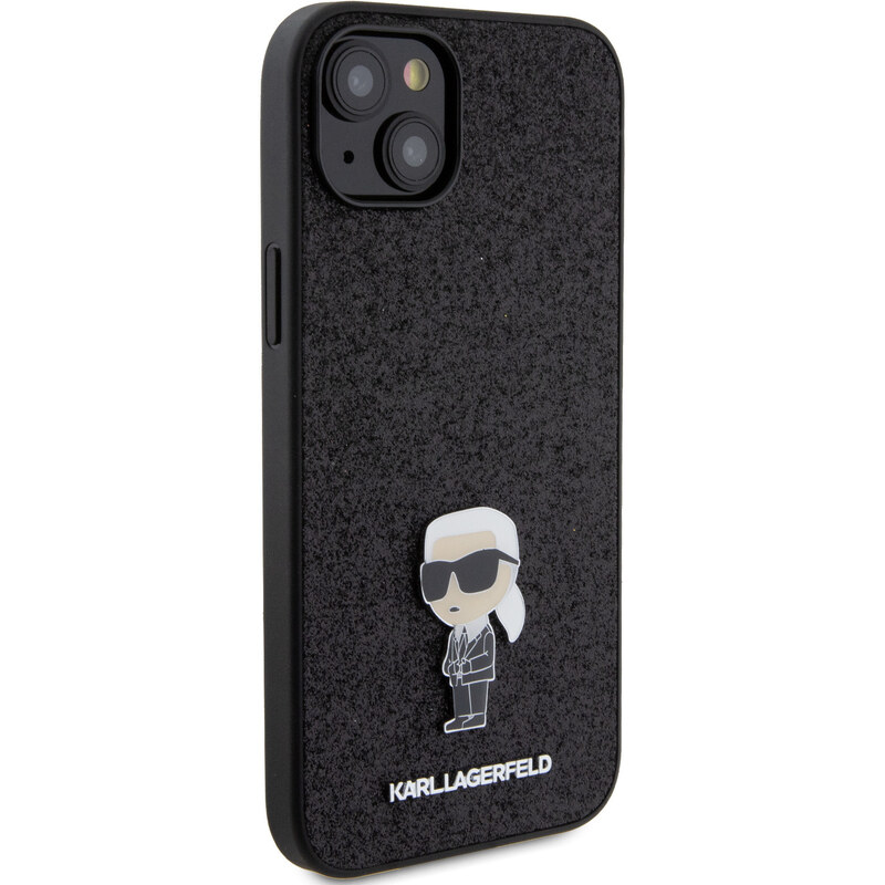 Ochranný kryt na iPhone 15 PLUS - Karl Lagerfeld, Fixed Glitter Metal Ikonik Black