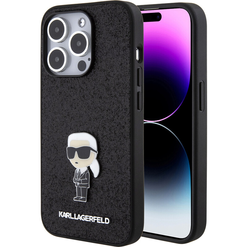 Ochranný kryt na iPhone 15 Pro - Karl Lagerfeld, Fixed Glitter Metal Ikonik Black