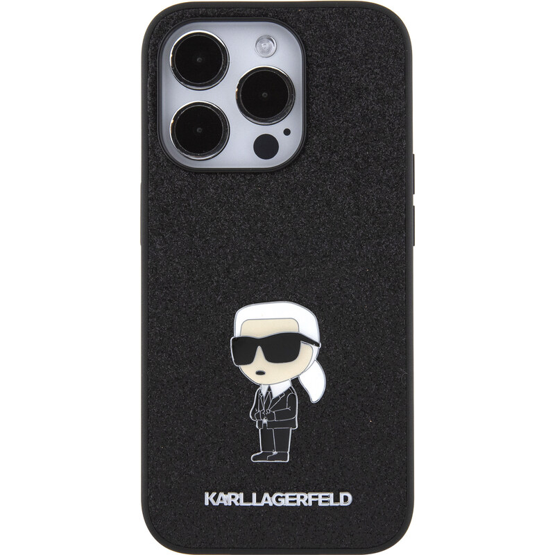 Ochranný kryt na iPhone 15 Pro - Karl Lagerfeld, Fixed Glitter Metal Ikonik Black