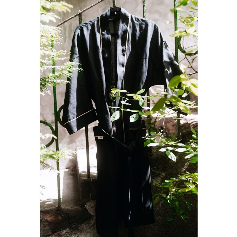MaryBerry Černý lněný kimono župan High Society