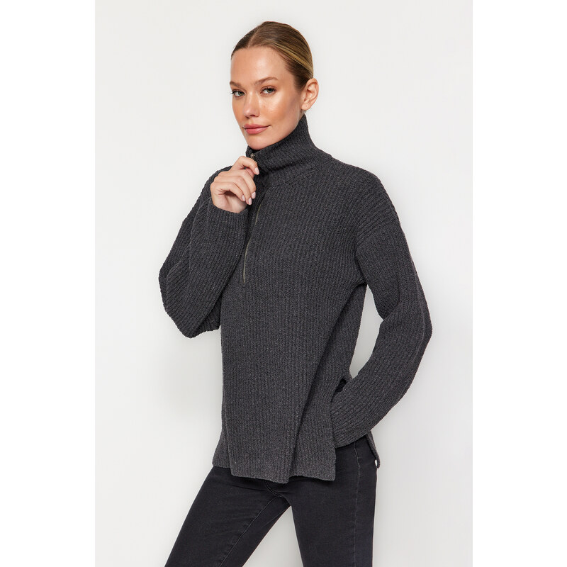 Trendyol Anthracite Care Collection Oversize pletený svetr