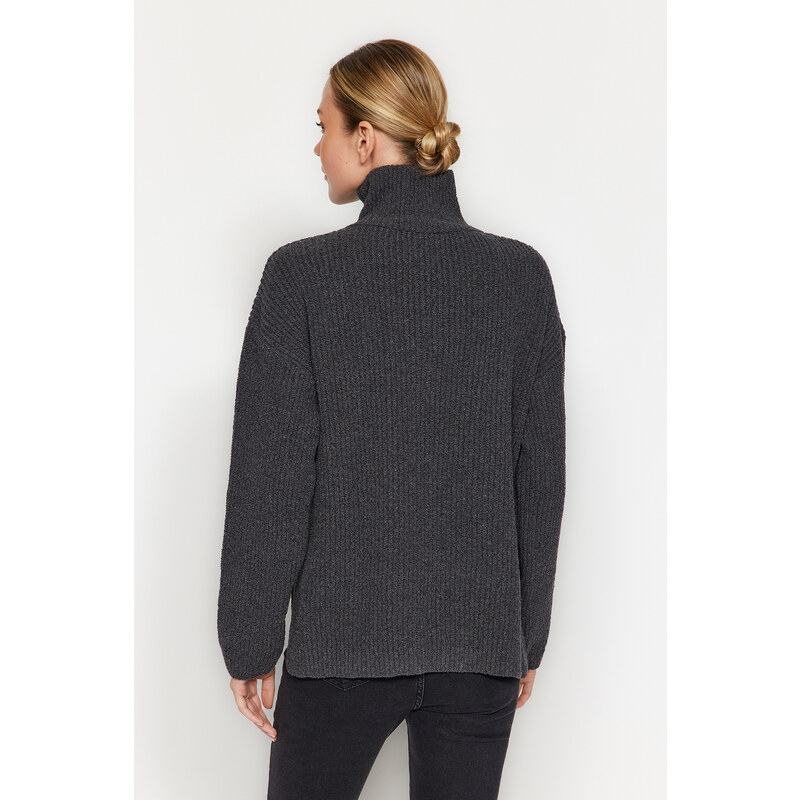 Trendyol Anthracite Care Collection Oversize pletený svetr
