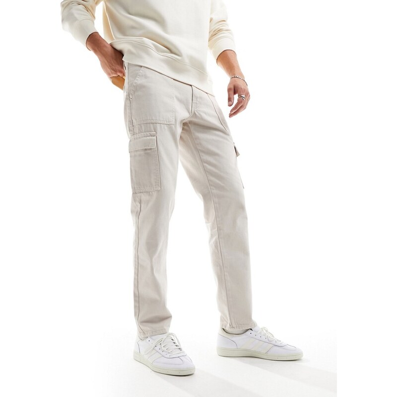 Dont Think Twice DTT rigid straight fit cargo jeans in light