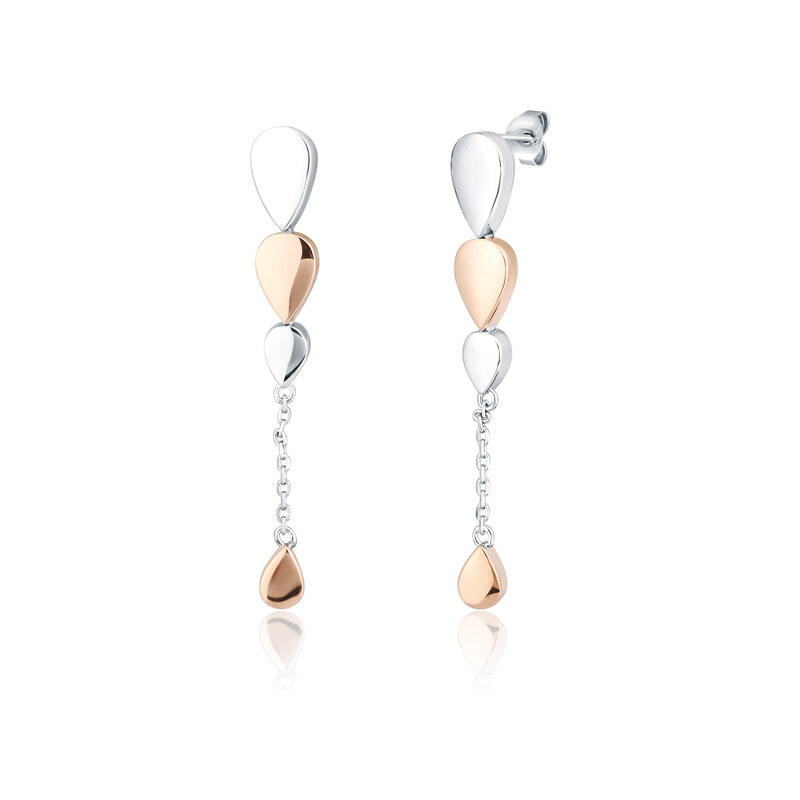 JVD Dámské stříbrné rose gold visací náušnice s perlami na puzetku 86155959