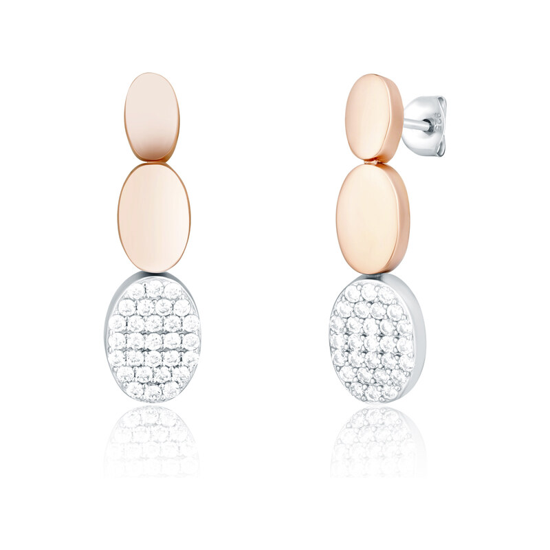 JVD Dámské stříbrné rose gold visací náušnice s perlami na puzetku 86155960