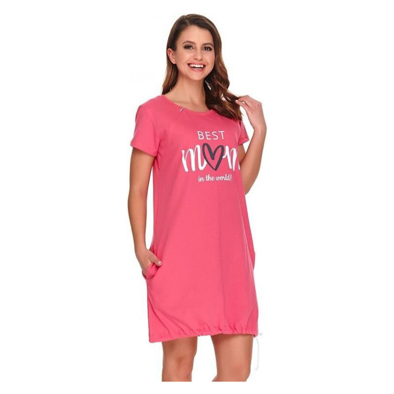 DN Nightwear Kojicí noční košile Best mom 2 růžová