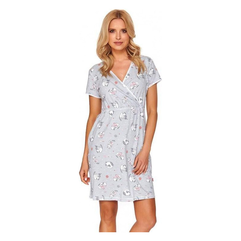 DN Nightwear Mateřská noční košile Kate s kočkami šedá