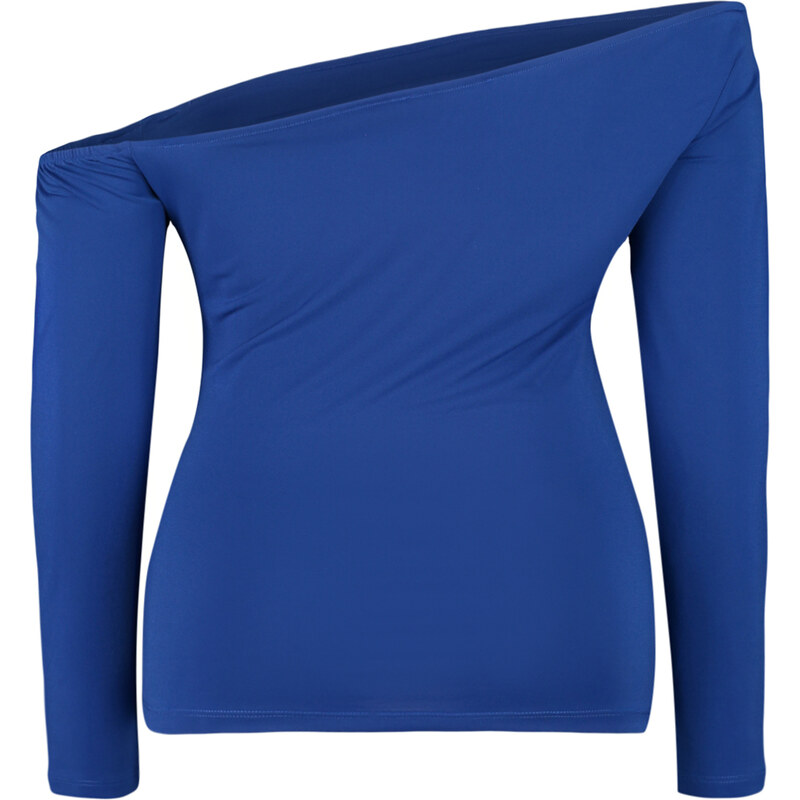 Trendyol Curve Blue Asymmetric Collar Knitted Blouse