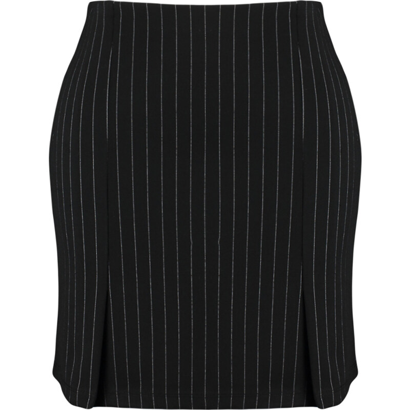 Trendyol Curve Black Striped Interlock Knitted Skirt