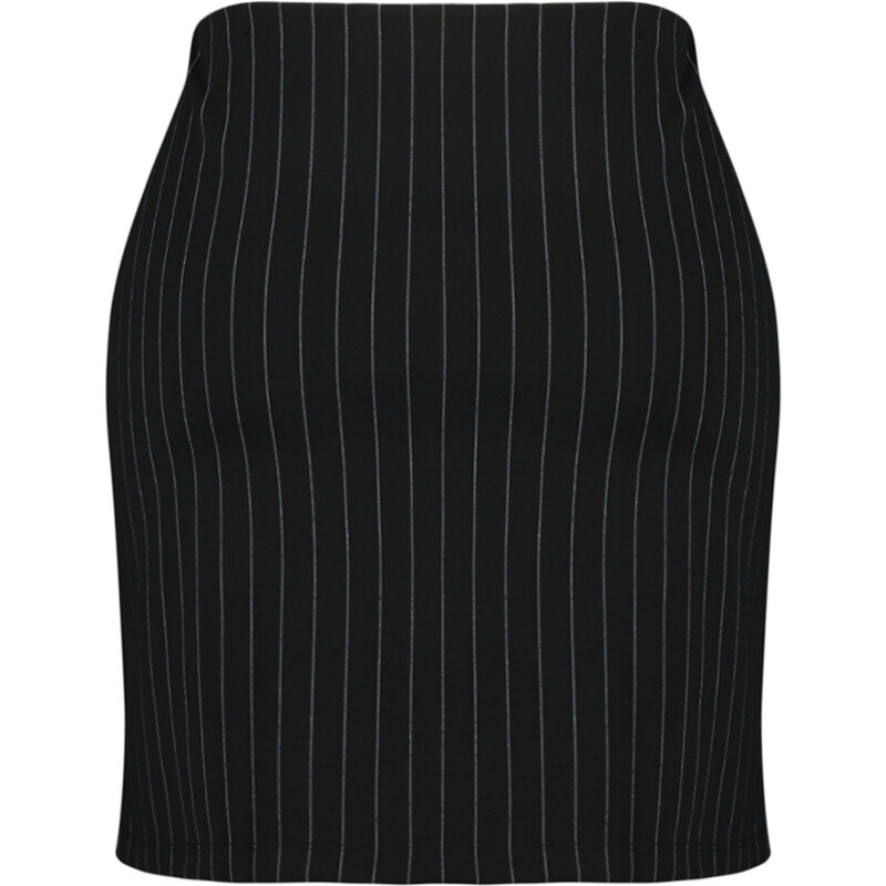 Trendyol Curve Black Striped Interlock Knitted Skirt