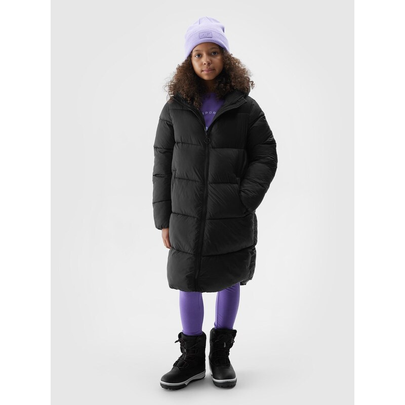 4F Dívčí péřový prošívaný kabát - černý