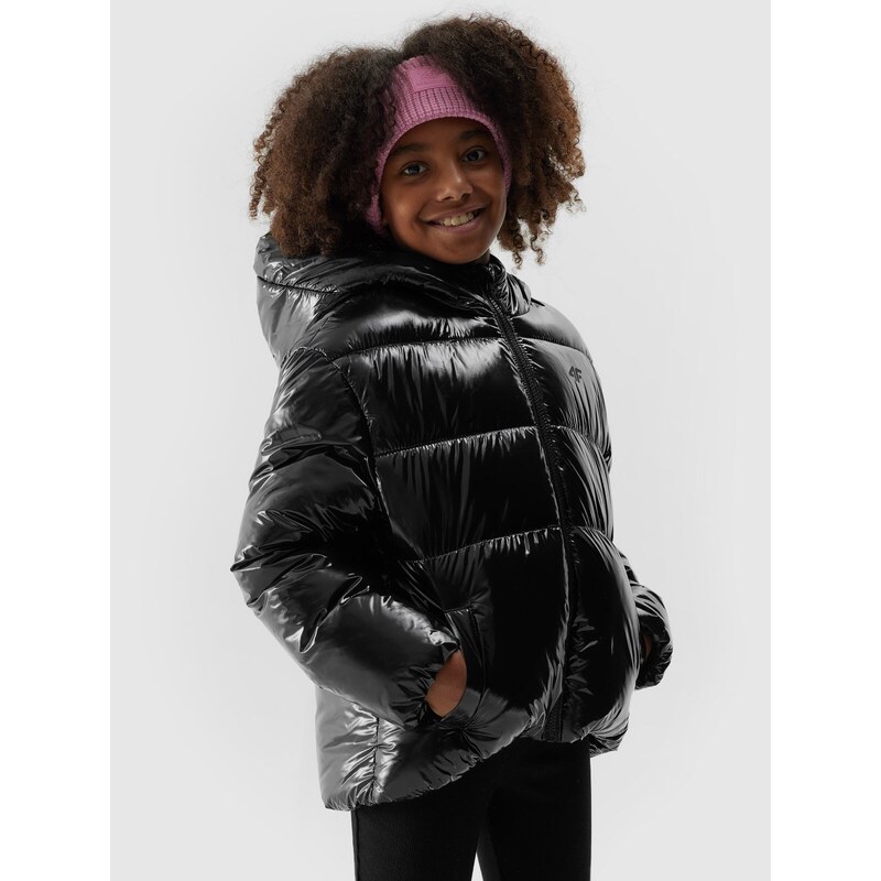 4F Dívčí péřová bunda s výplní ze syntetického peří - černá