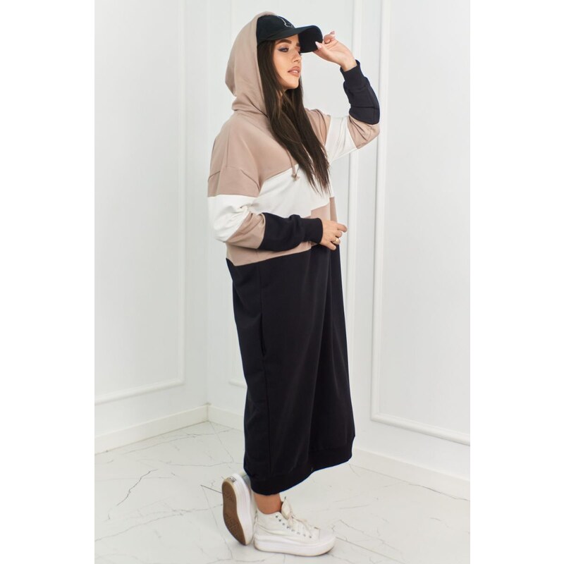Fashionweek Dlouhé teplákové šaty s kapuci s výšivkou K9574