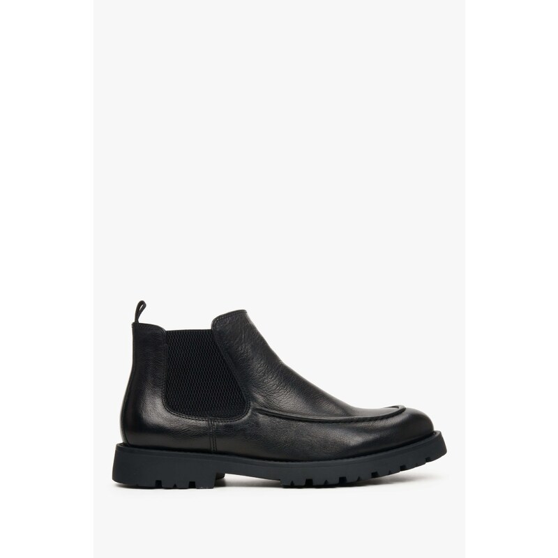 Men's Black Low-Cut Chelsea Boots made of Genuine Leather Estro ER00112137