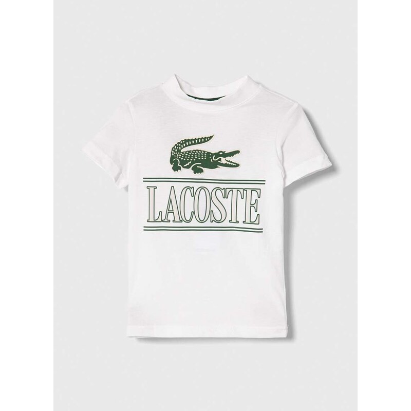 Dětské bavlněné tričko Lacoste bílá barva, s potiskem
