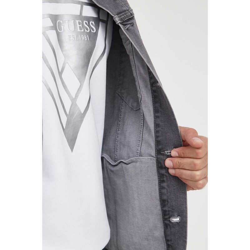 Džínová bunda Pepe Jeans Pinners pánská, šedá barva, přechodná