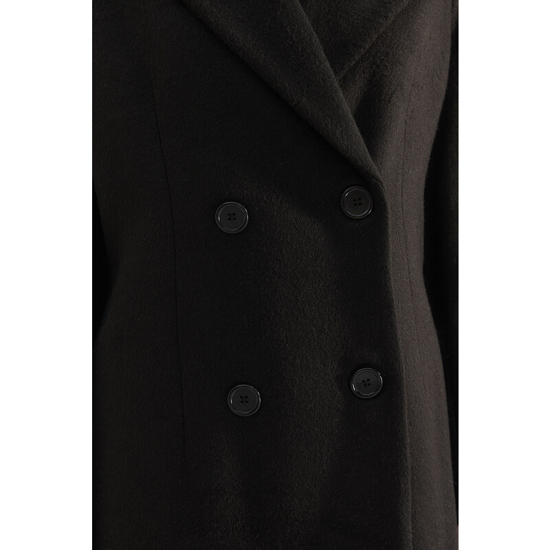 Trendyol černý vlněný razítkový kabát