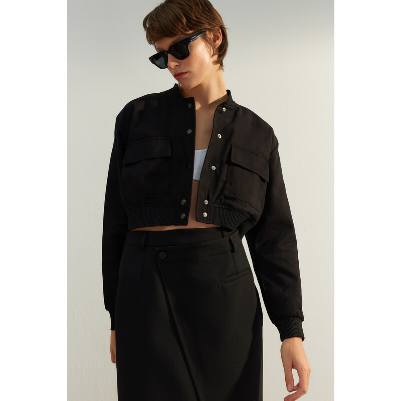 Trendyol Black Oversized Bomber Jacket Coat