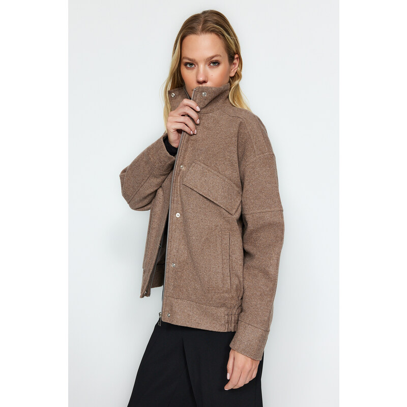 Trendyol Mink Oversize Stamped Bomber Coat