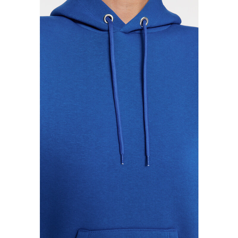 Trendyol Sax Hoody with a Printed Back Oversized/Wide-Wide Fit Fleece Inside Knitted Sweatshirt