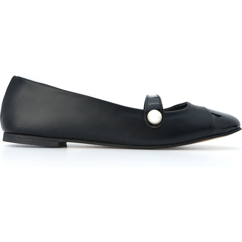 Marjin Women's Banded Pearl Detail Ballet Flats with a scalloped pattern, Black.