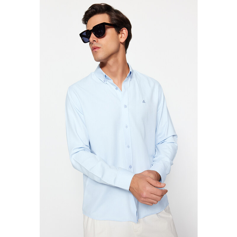 Trendyol Blue Regular Fit Embroidery Detailed Shirt