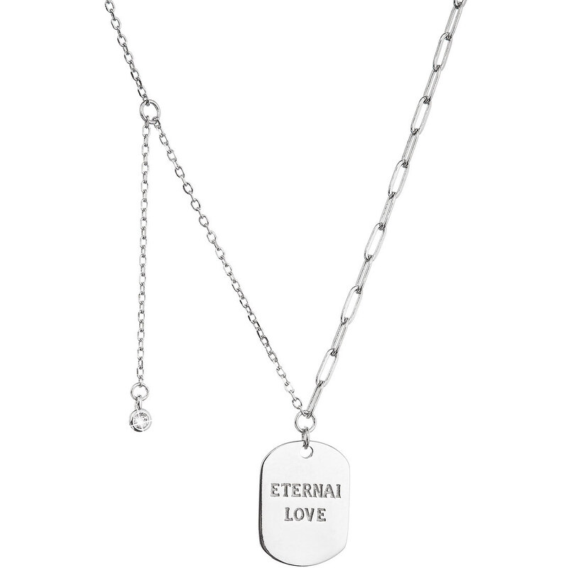 Stříbrný náhrdelník placička ETERNAL LOVE a přívěsek s mini