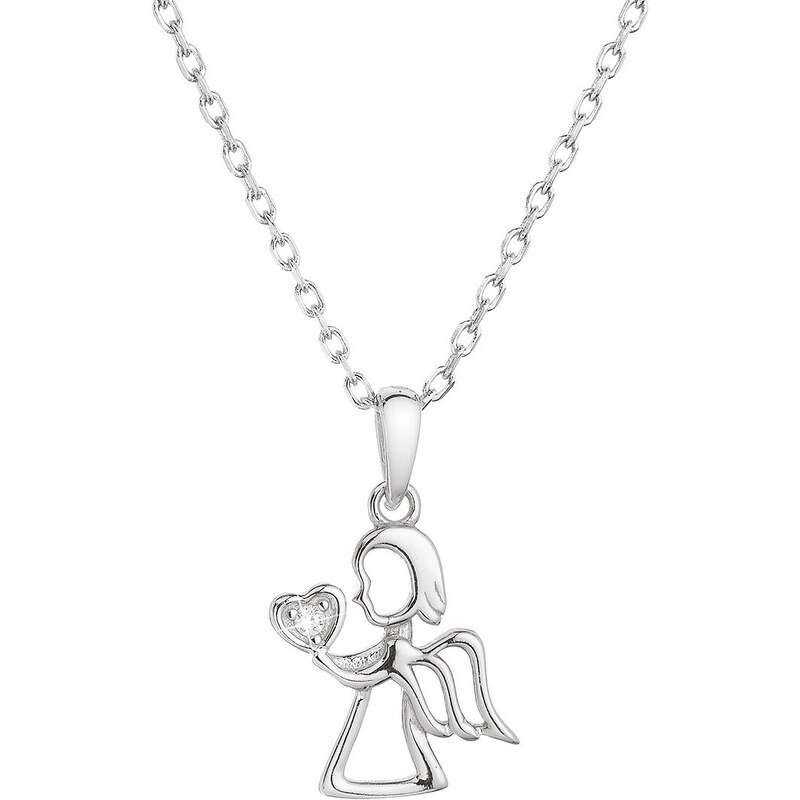 Stříbrný náhrdelník anděl se zirkonem v srdíčku 12073.1