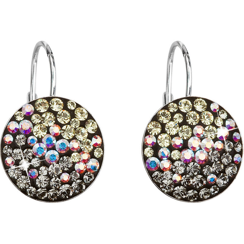 Stříbrné náušnice visací s krystaly Swarovski mix barev měsíční