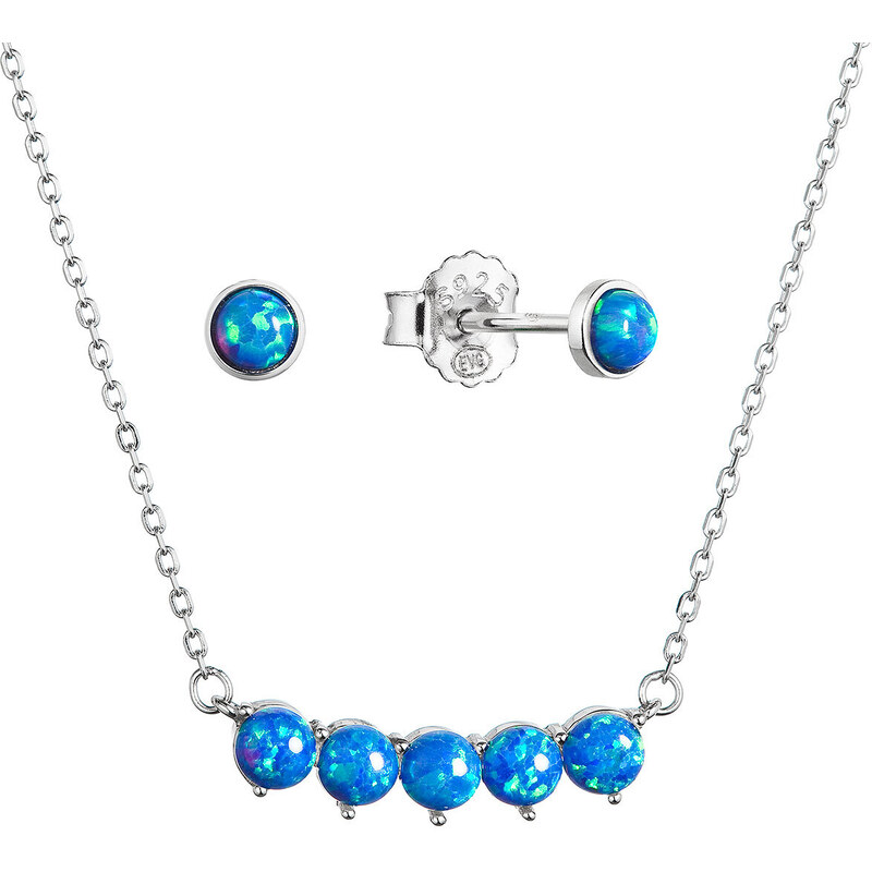 EVOLUTION GROUP Sada šperků se syntetickými opály modré kulaté 19035.3 blue